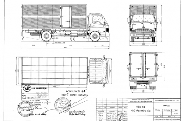 Bản thiết kế thùng kín xe tải Hyundai