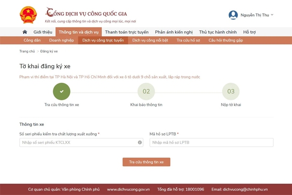 Đăng ký xe ô tô online