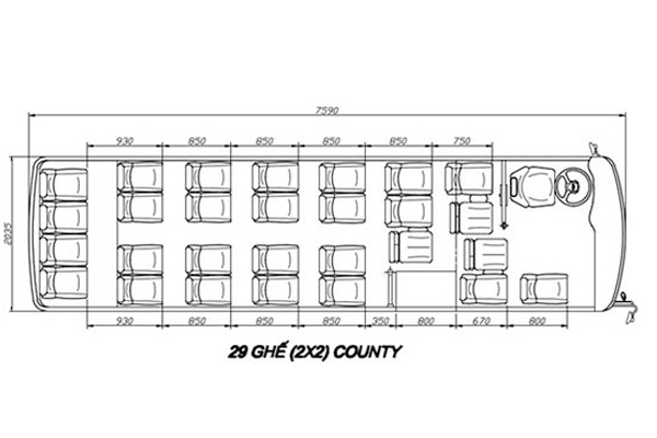 Sơ đồ số ghế Hyundai New County 29 chỗ
