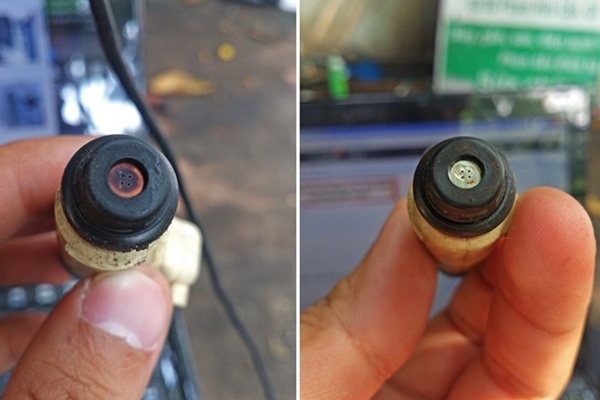 Trước và sau sục rửa kim phun nhiên liệu ô tô