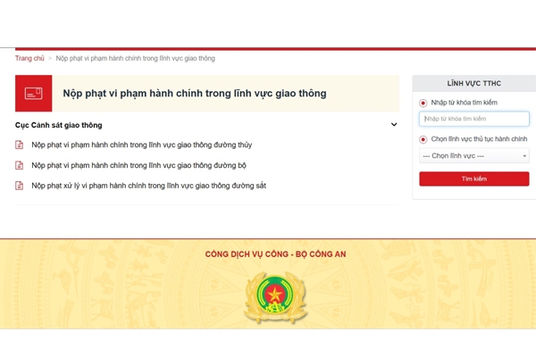 Nộp phạt nguội online qua Cổng dịch công Bộ Công an